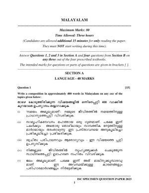 ISC Class 12 Malayalam Sample Paper 2023