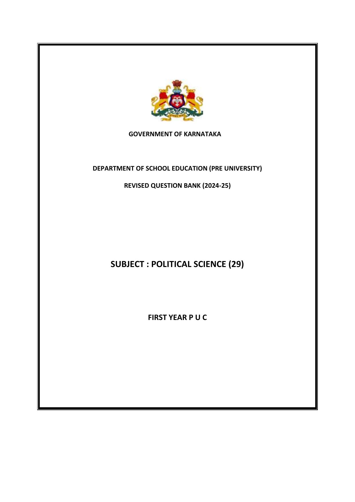 Karnataka 1st PUC Question Bank 2025 - Political Science English - Page 1