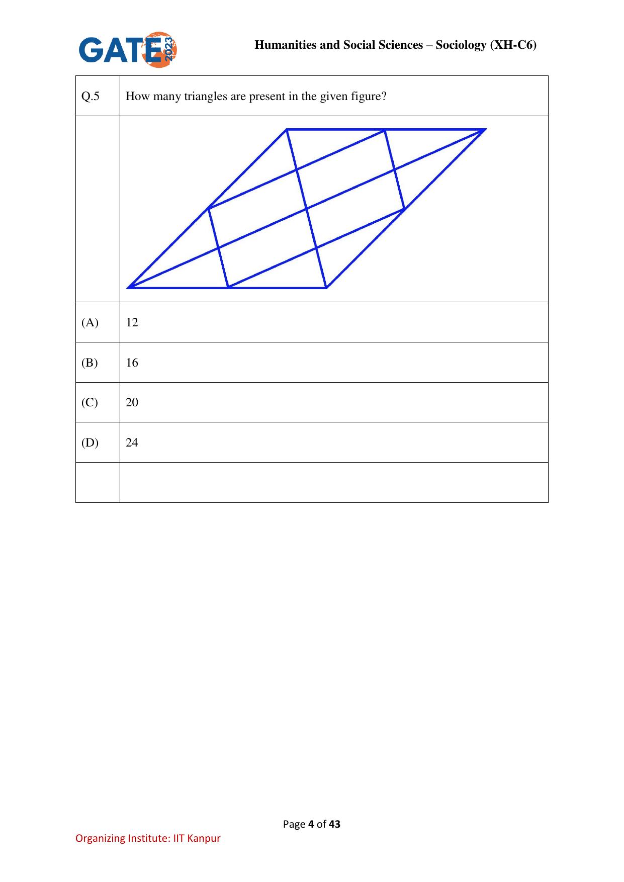 GATE 2023 Humanities & Social Sciences – Sociology (XH-C6) Question Paper - Page 4