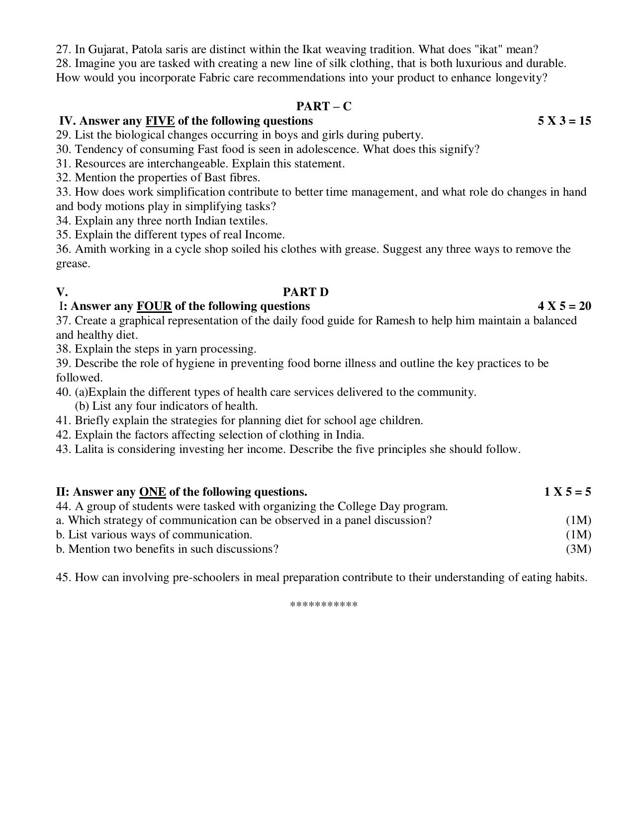 Karnataka 1st PUC Home Science Model Question Paper 2025 - Page 3
