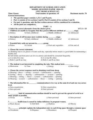 Karnataka 1st PUC Home Science Model Question Paper 2025