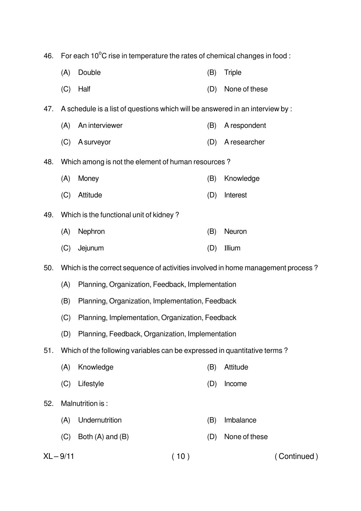Odisha CPET HOME SCIENCE 2020 Question Paper - Page 10