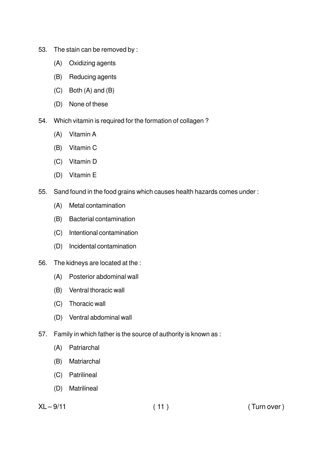 Odisha CPET HOME SCIENCE 2020 Question Paper - Page 11