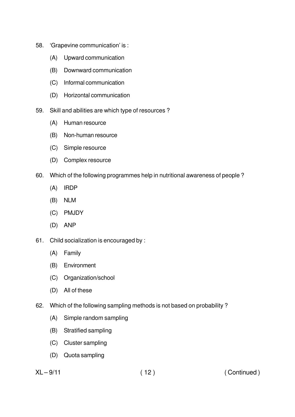 Odisha CPET HOME SCIENCE 2020 Question Paper - Page 12