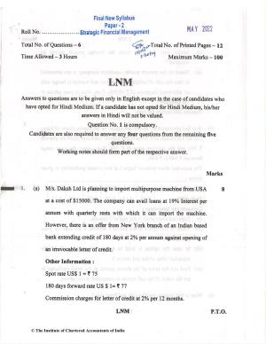 CA Final May 2022 Question Paper - Paper 2 – Strategic Financial Management