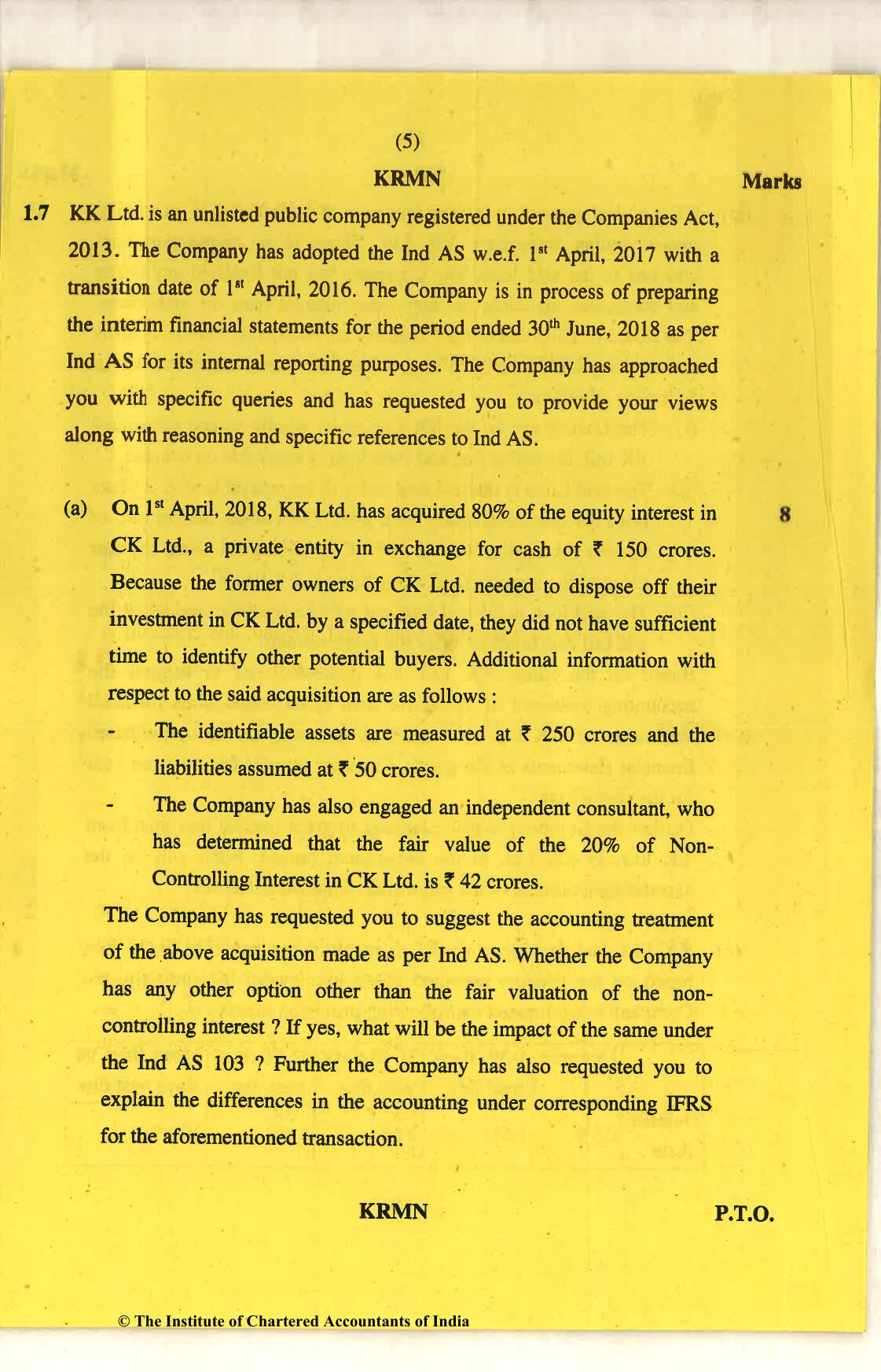 CA Final Nov 2018 Question Paper - Paper 6E – Global Financial Reporting Standards - Page 5