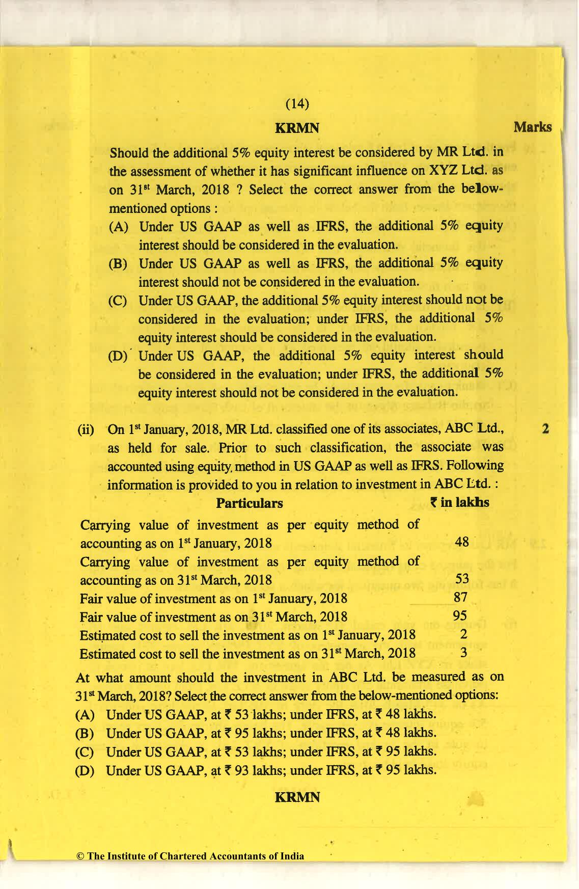 CA Final Nov 2018 Question Paper - Paper 6E – Global Financial Reporting Standards - Page 14