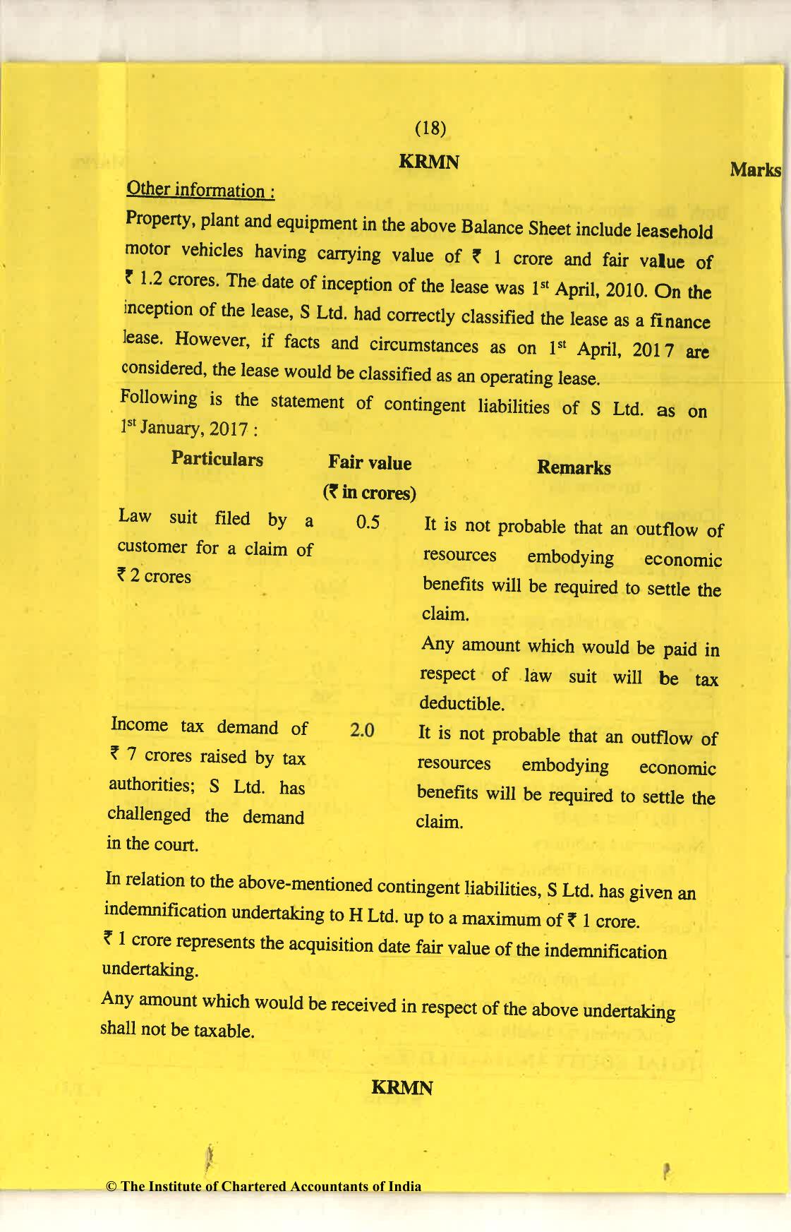 CA Final Nov 2018 Question Paper - Paper 6E – Global Financial Reporting Standards - Page 18