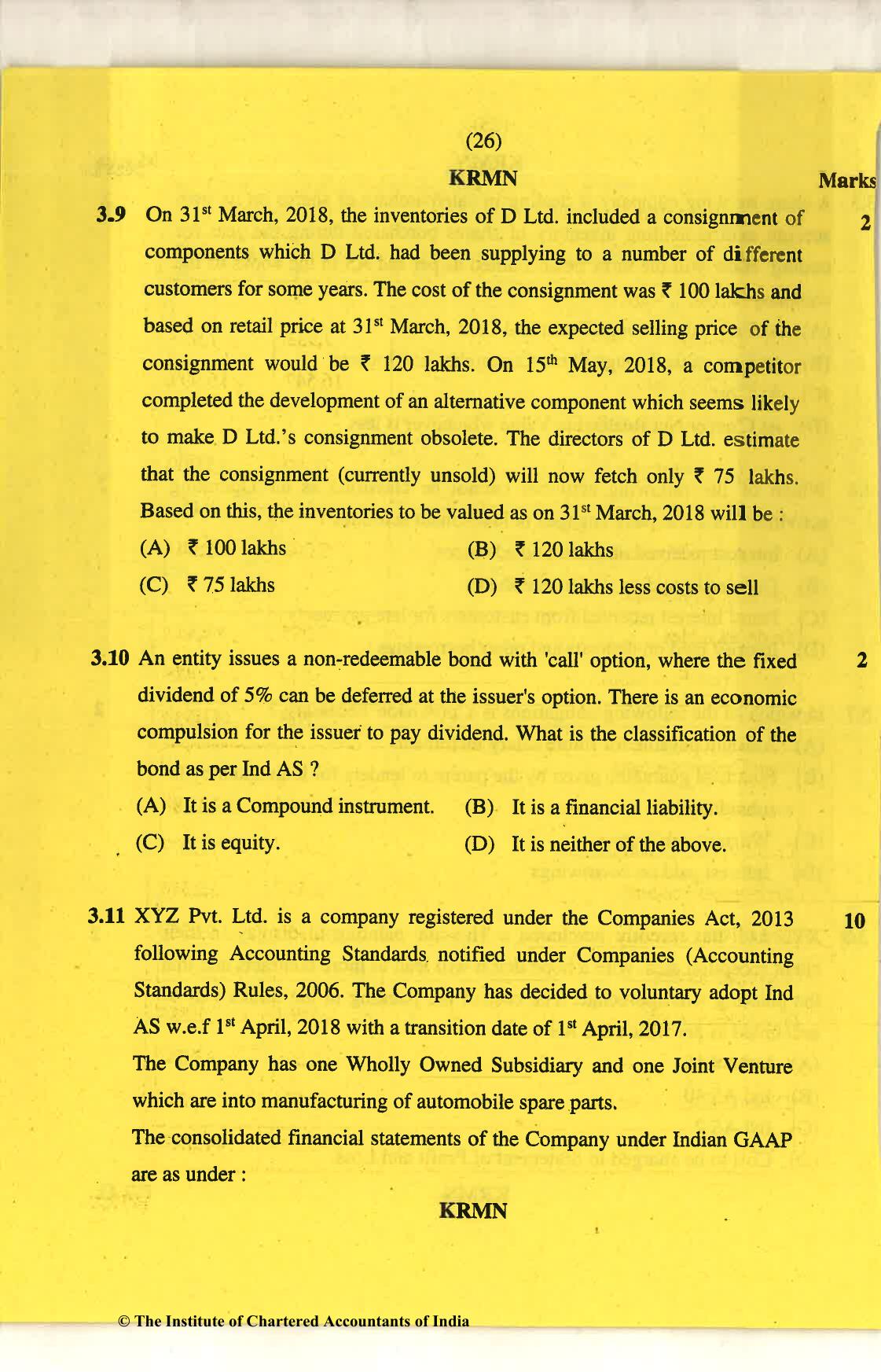 CA Final Nov 2018 Question Paper - Paper 6E – Global Financial Reporting Standards - Page 26