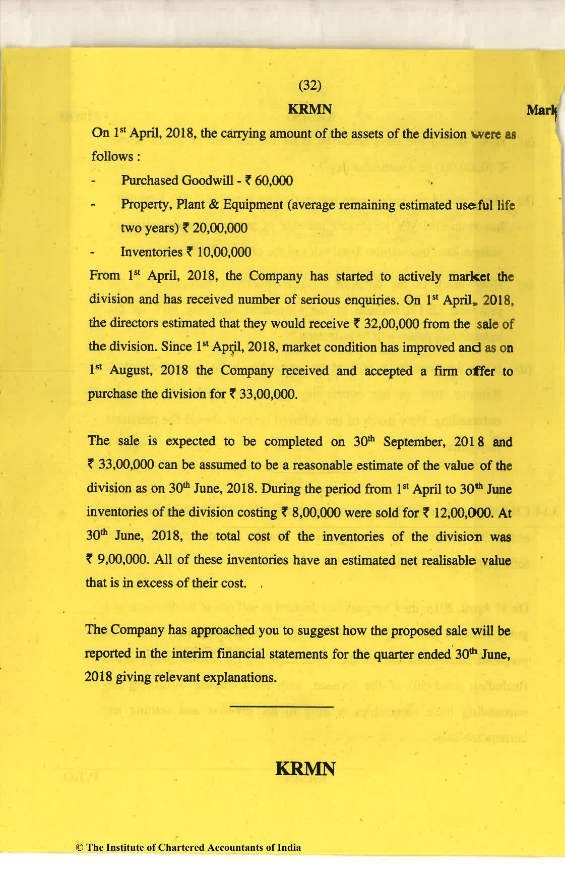 CA Final Nov 2018 Question Paper - Paper 6E – Global Financial Reporting Standards - Page 32