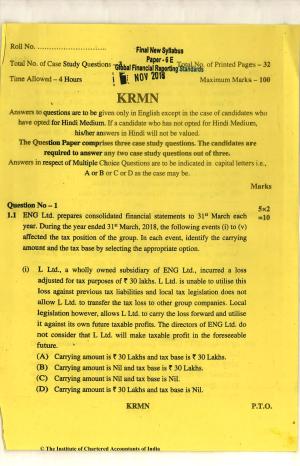 CA Final Nov 2018 Question Paper - Paper 6E – Global Financial Reporting Standards
