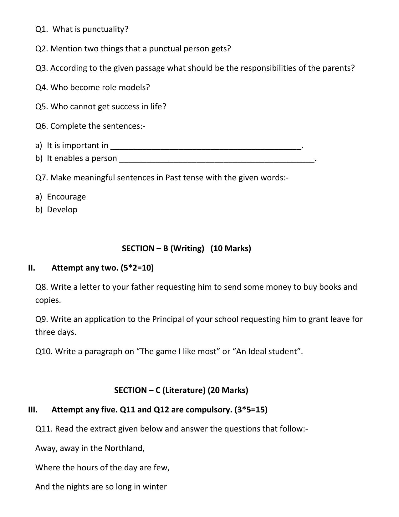 JAC Board Class 9th 2022 Term 3 English Set 3 Model Paper - Page 2