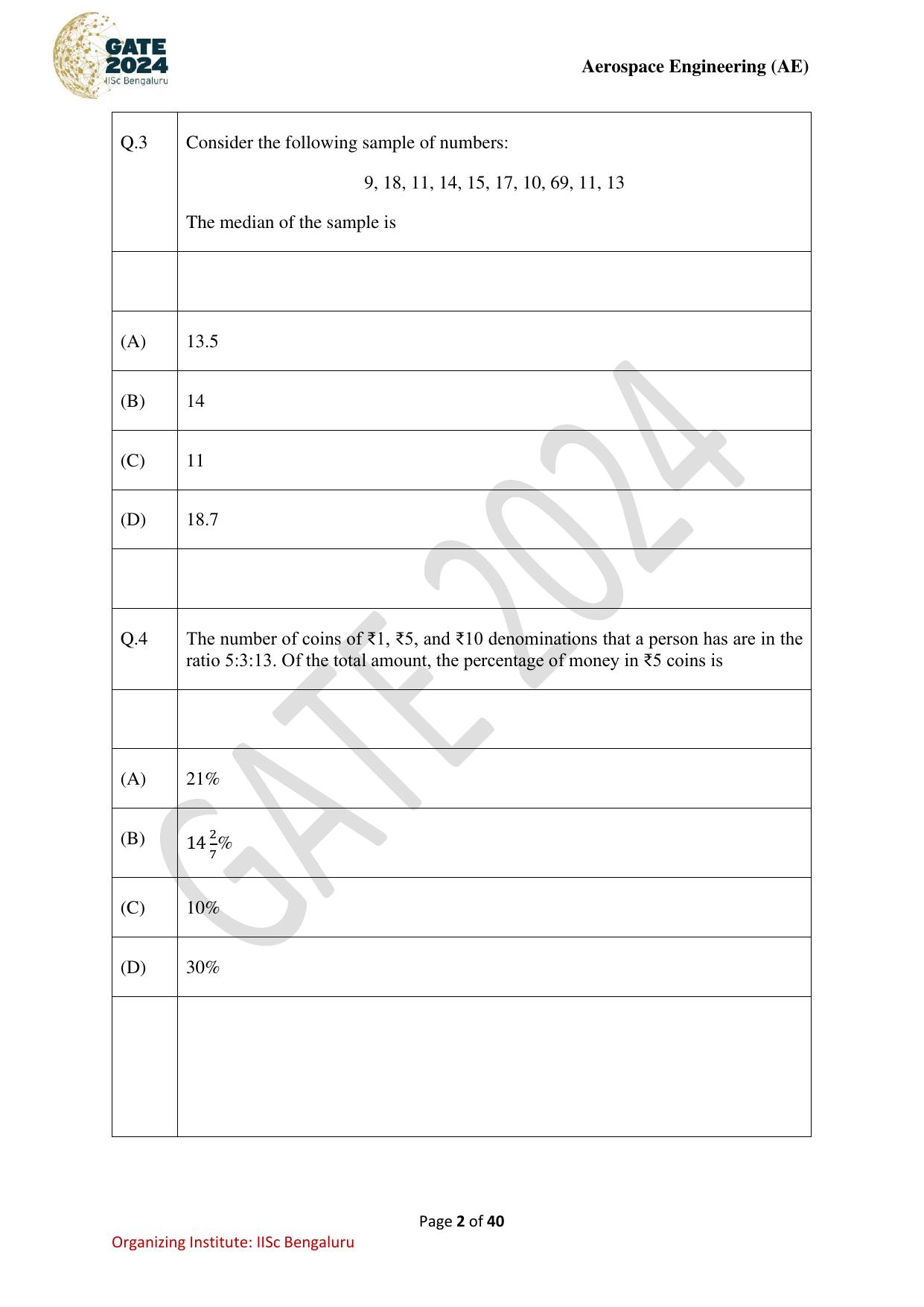GATE 2024 Aerospace Engineering (AE) Question Paper - Page 2