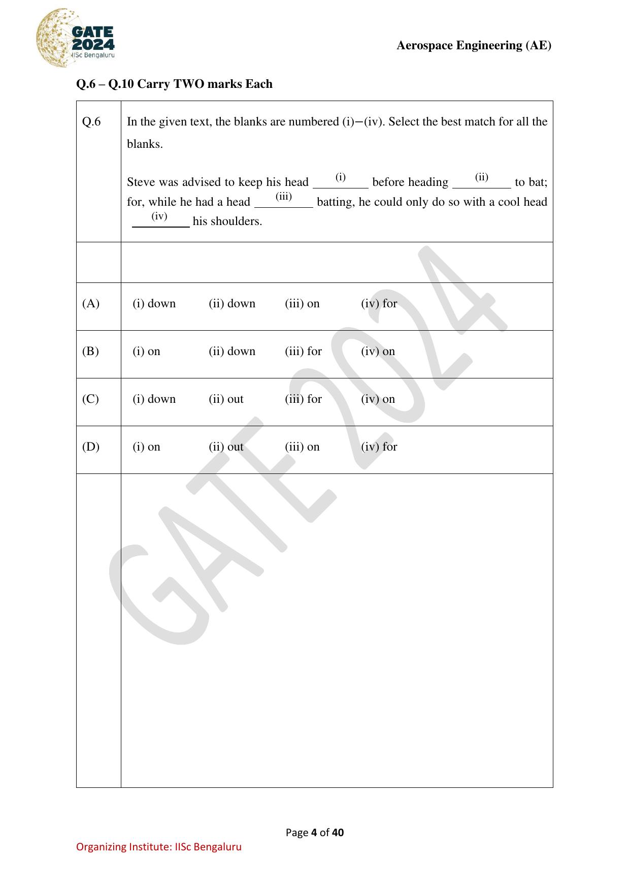 GATE 2024 Aerospace Engineering (AE) Question Paper - Page 4