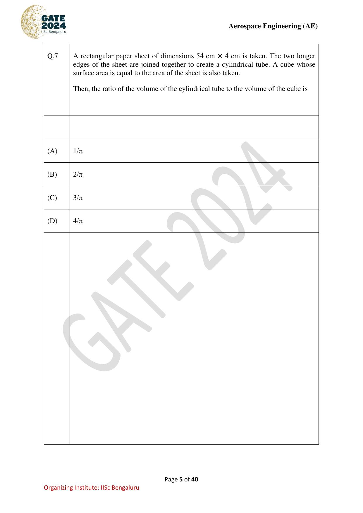 GATE 2024 Aerospace Engineering (AE) Question Paper - Page 5