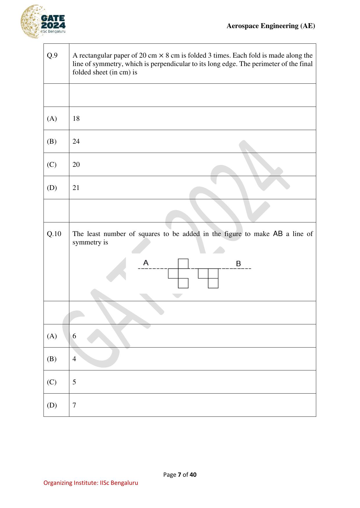 GATE 2024 Aerospace Engineering (AE) Question Paper - Page 7