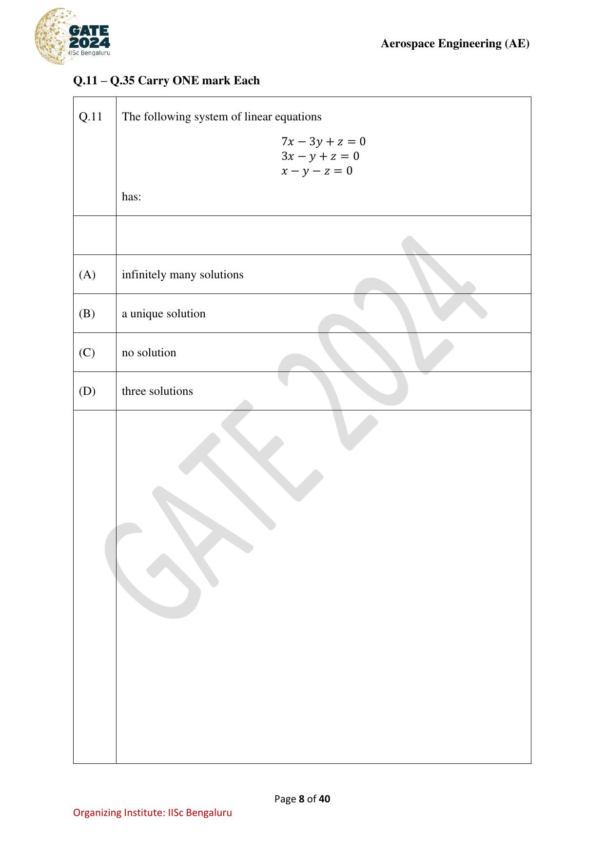 GATE 2024 Aerospace Engineering (AE) Question Paper - Page 8