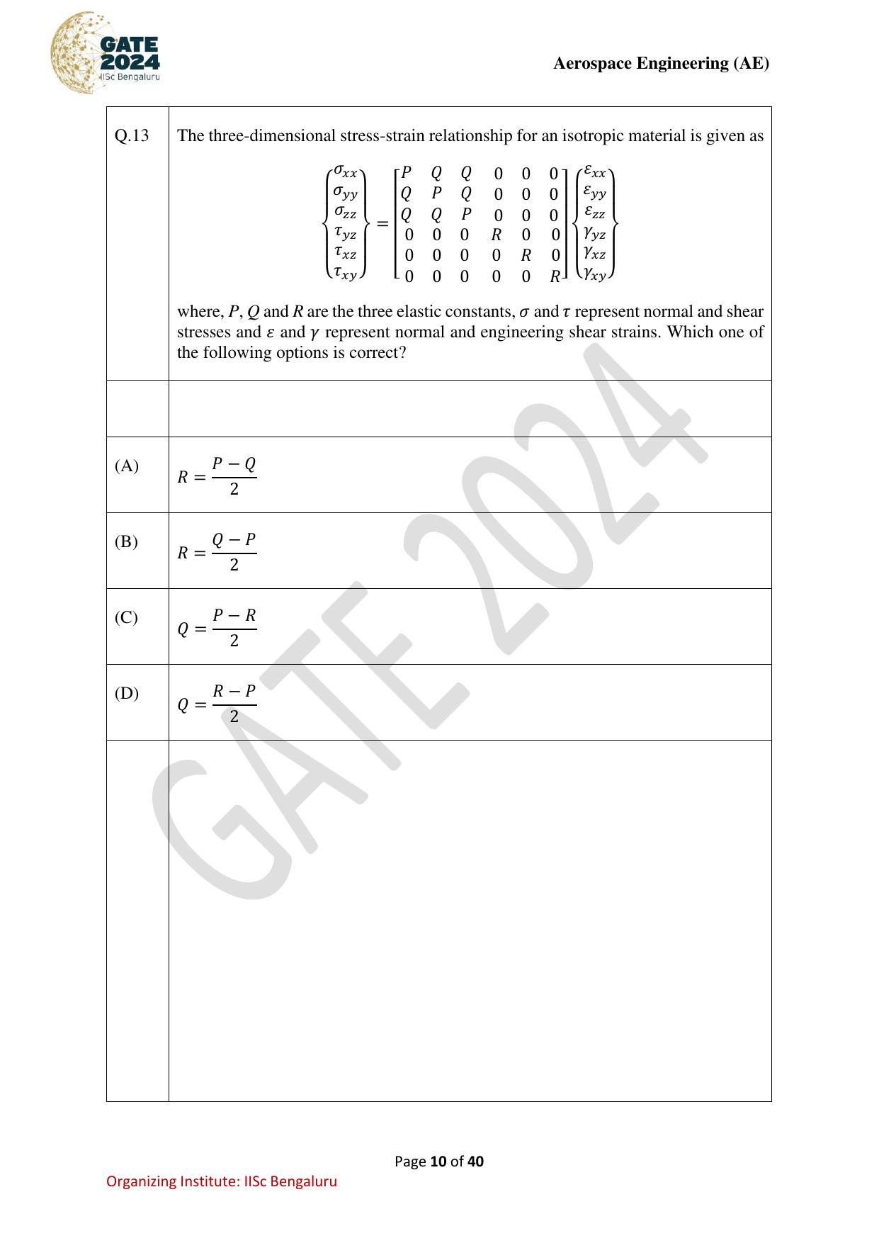 GATE 2024 Aerospace Engineering (AE) Question Paper - Page 10