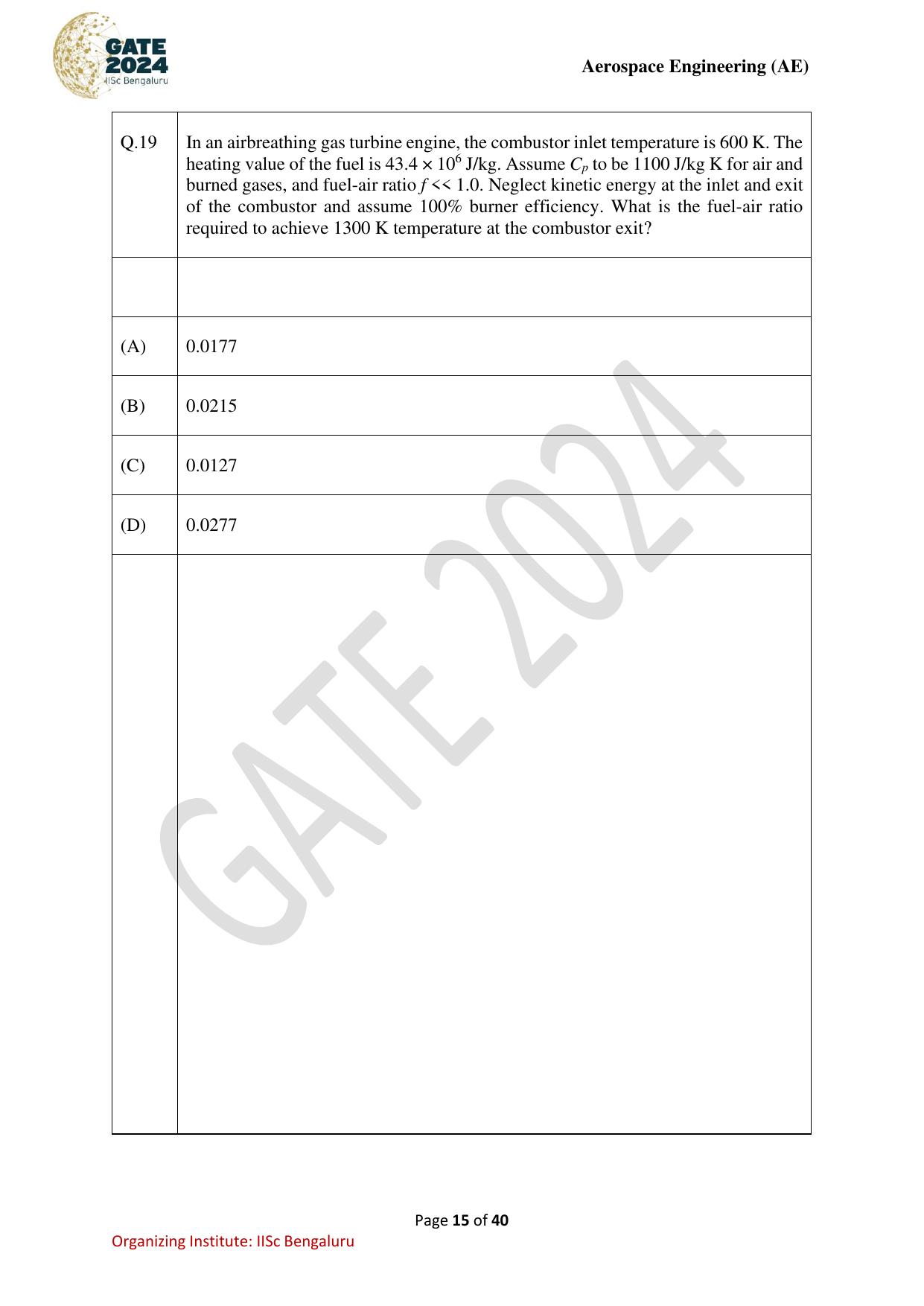 GATE 2024 Aerospace Engineering (AE) Question Paper - Page 15