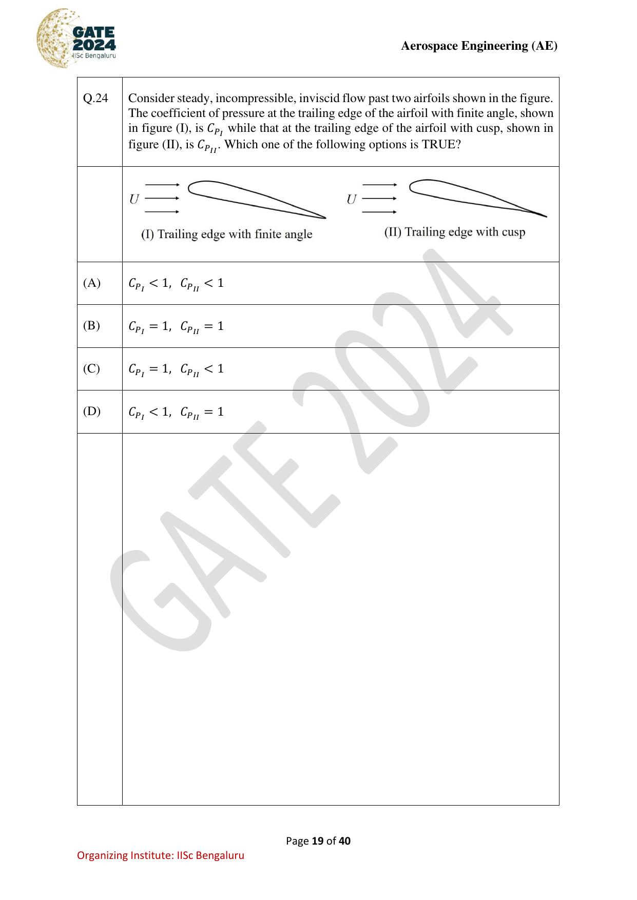 GATE 2024 Aerospace Engineering (AE) Question Paper - Page 19