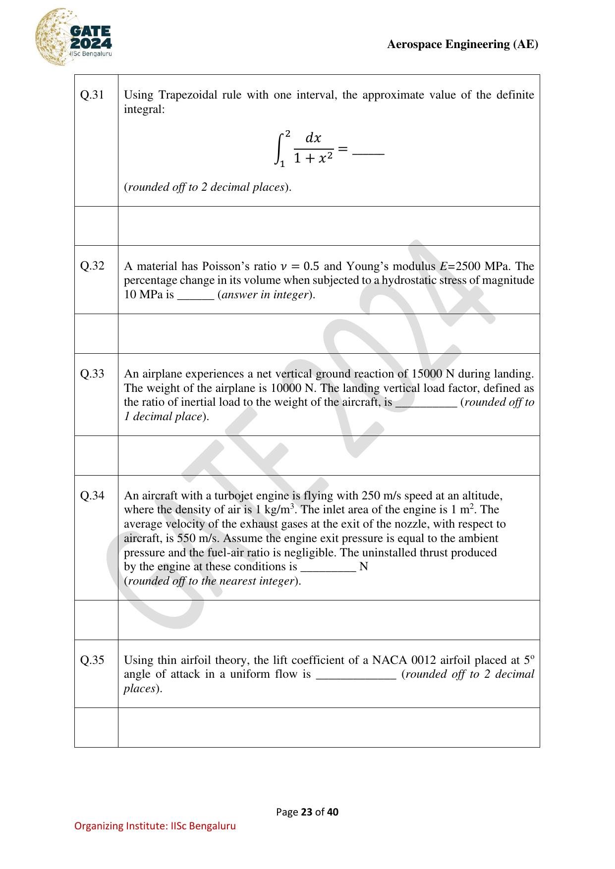 GATE 2024 Aerospace Engineering (AE) Question Paper - Page 23