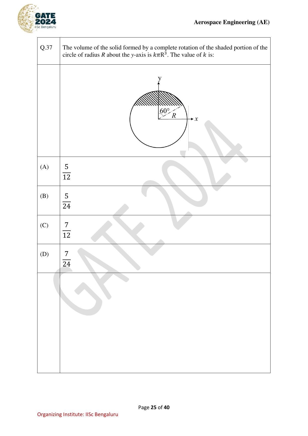 GATE 2024 Aerospace Engineering (AE) Question Paper - Page 25