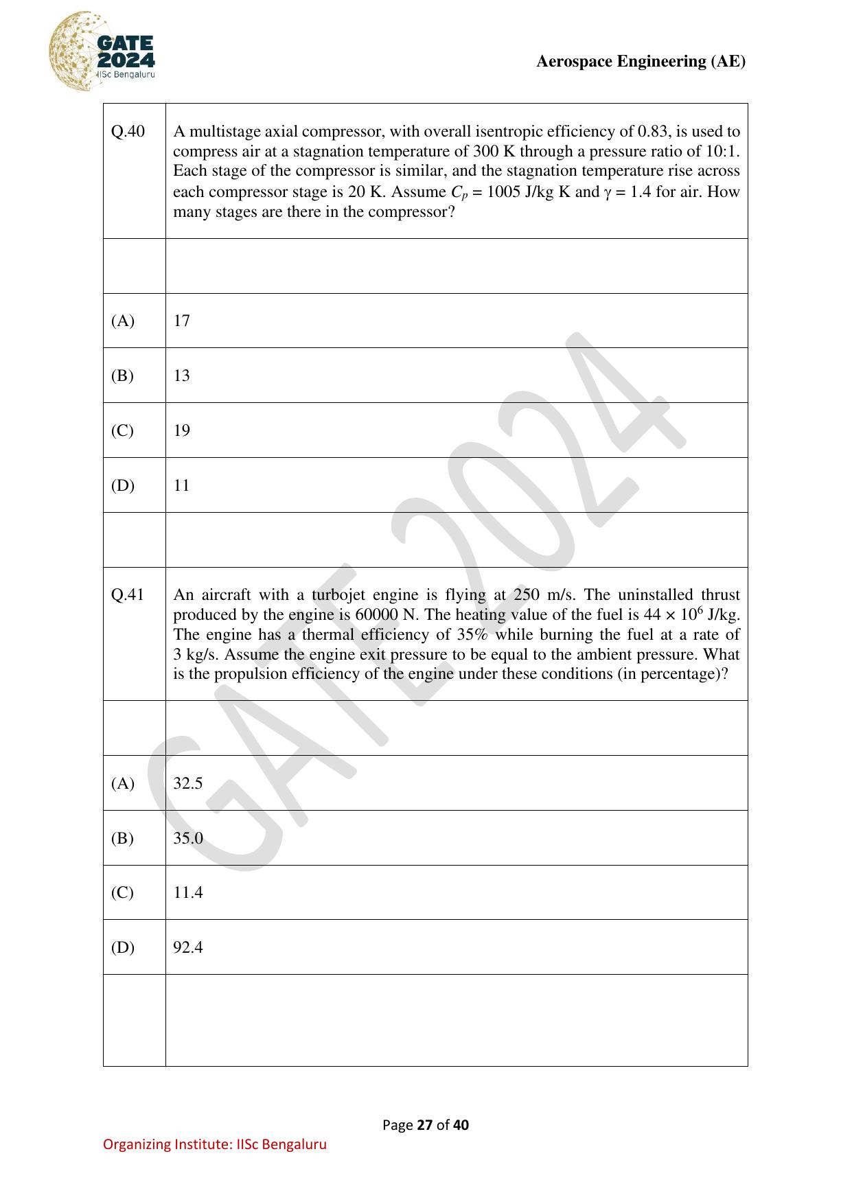 GATE 2024 Aerospace Engineering (AE) Question Paper - Page 27