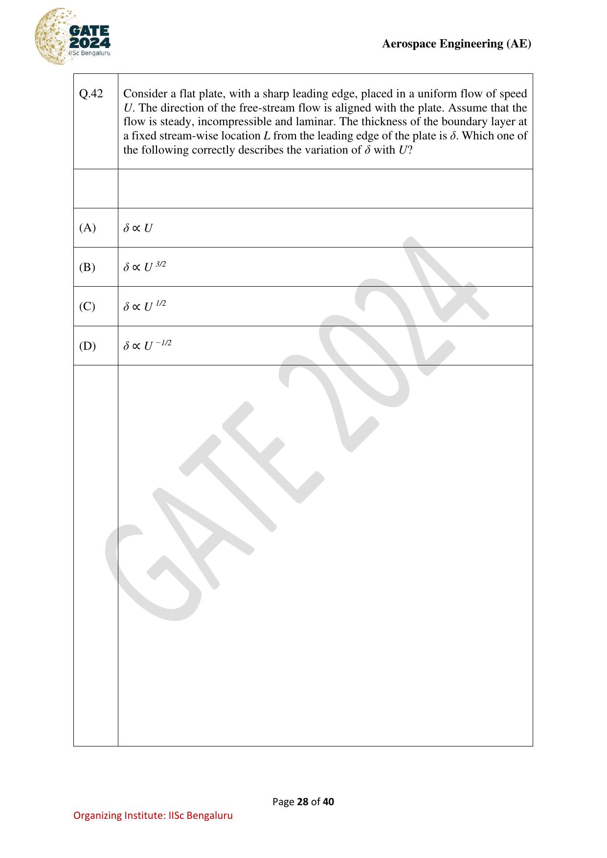 GATE 2024 Aerospace Engineering (AE) Question Paper - Page 28