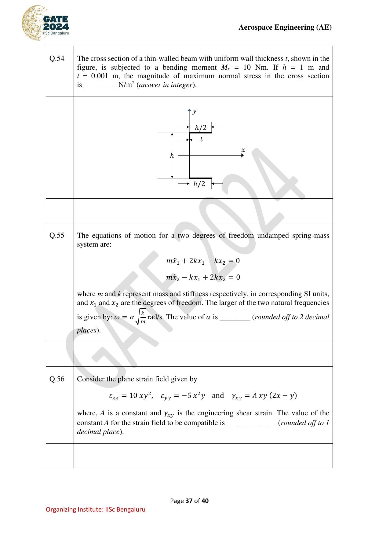 GATE 2024 Aerospace Engineering (AE) Question Paper - Page 37