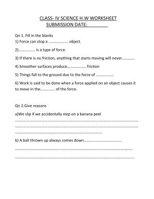 Worksheet for Class 4 Science Friction Assignment