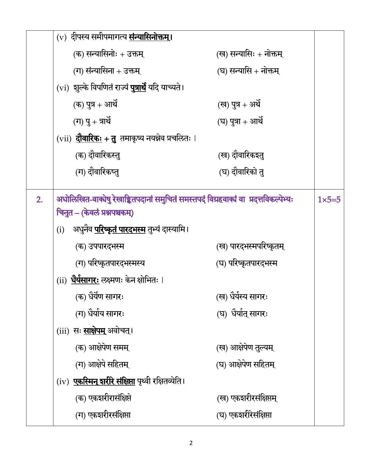 CBSE Class 12th Sanskrit Core Sample Question Paper 2021-22 - Page 2