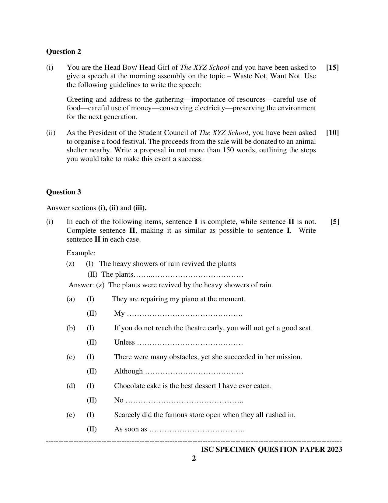 ISC Class 12 English Language (English Paper – 1) Sample Paper 2023 - Page 2