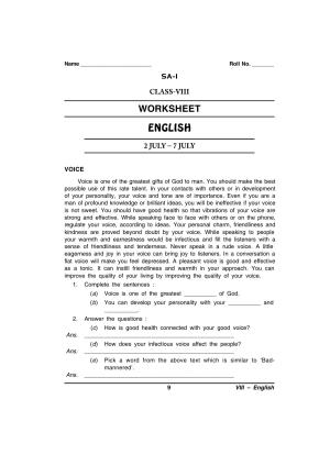 CBSE Worksheets for Class 8 English Assignment 50