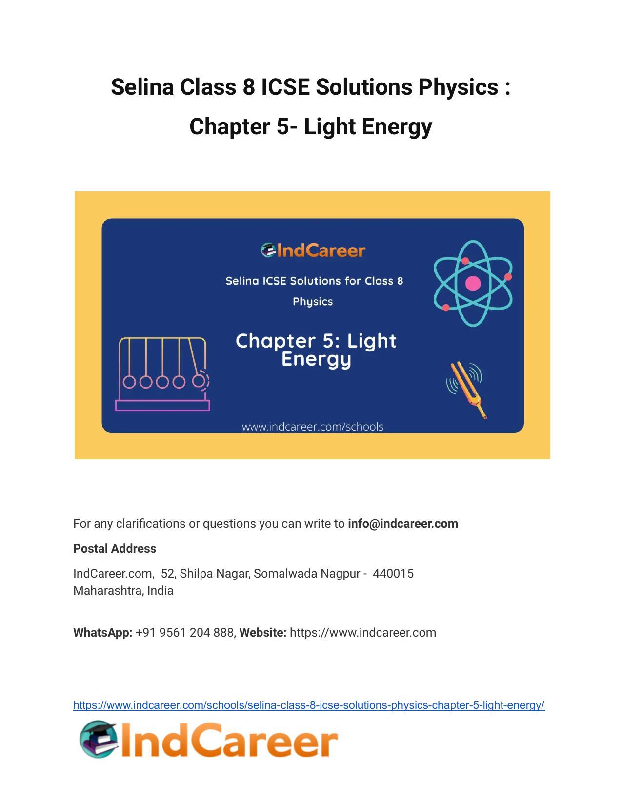 Selina Class 8 ICSE Solutions Physics : Chapter 5- Light Energy - Page 1