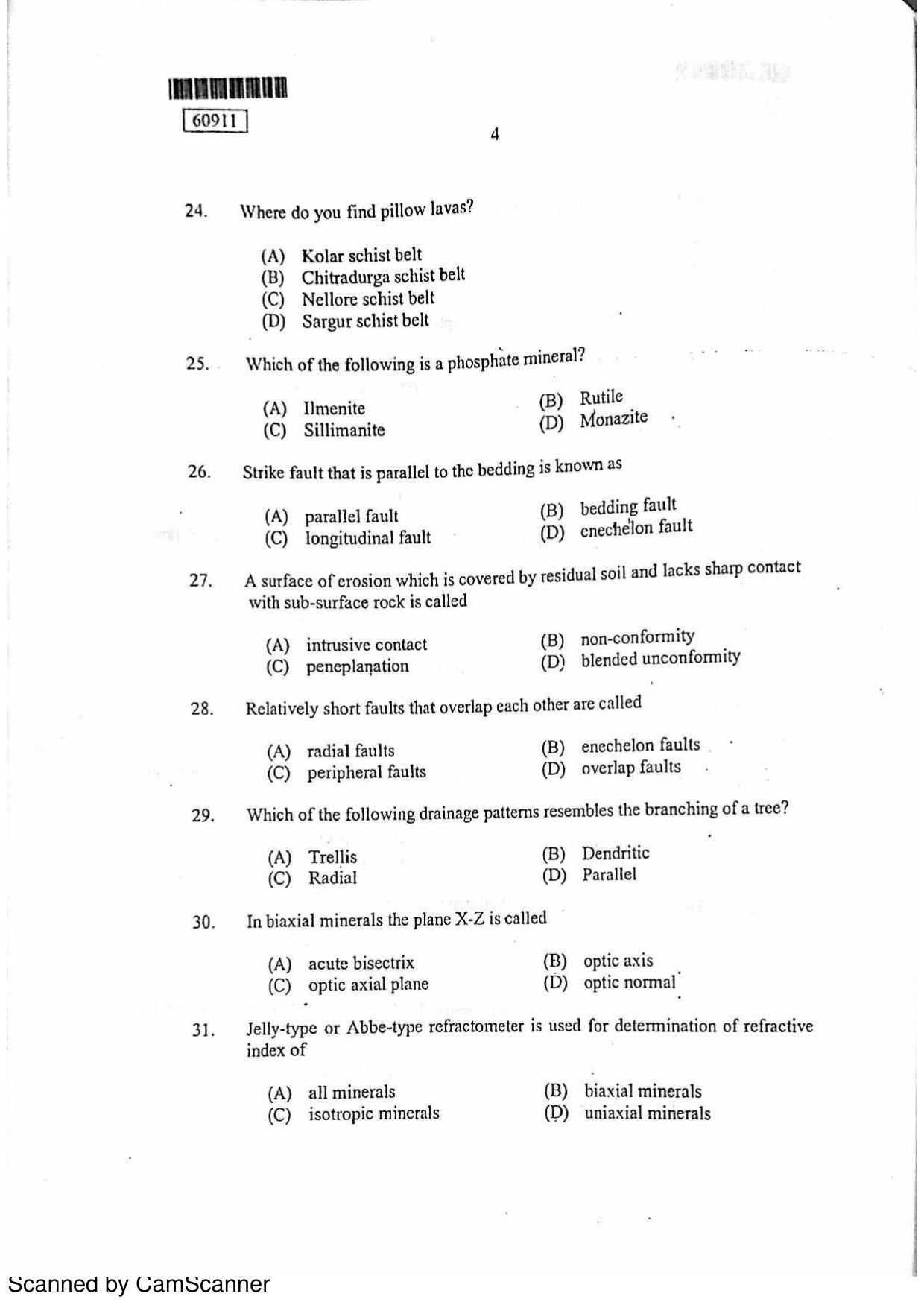 CUSAT CAT 2011 Geology Question Paper - Page 5