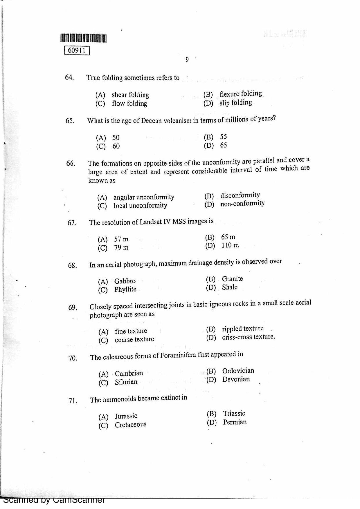 CUSAT CAT 2011 Geology Question Paper - Page 10