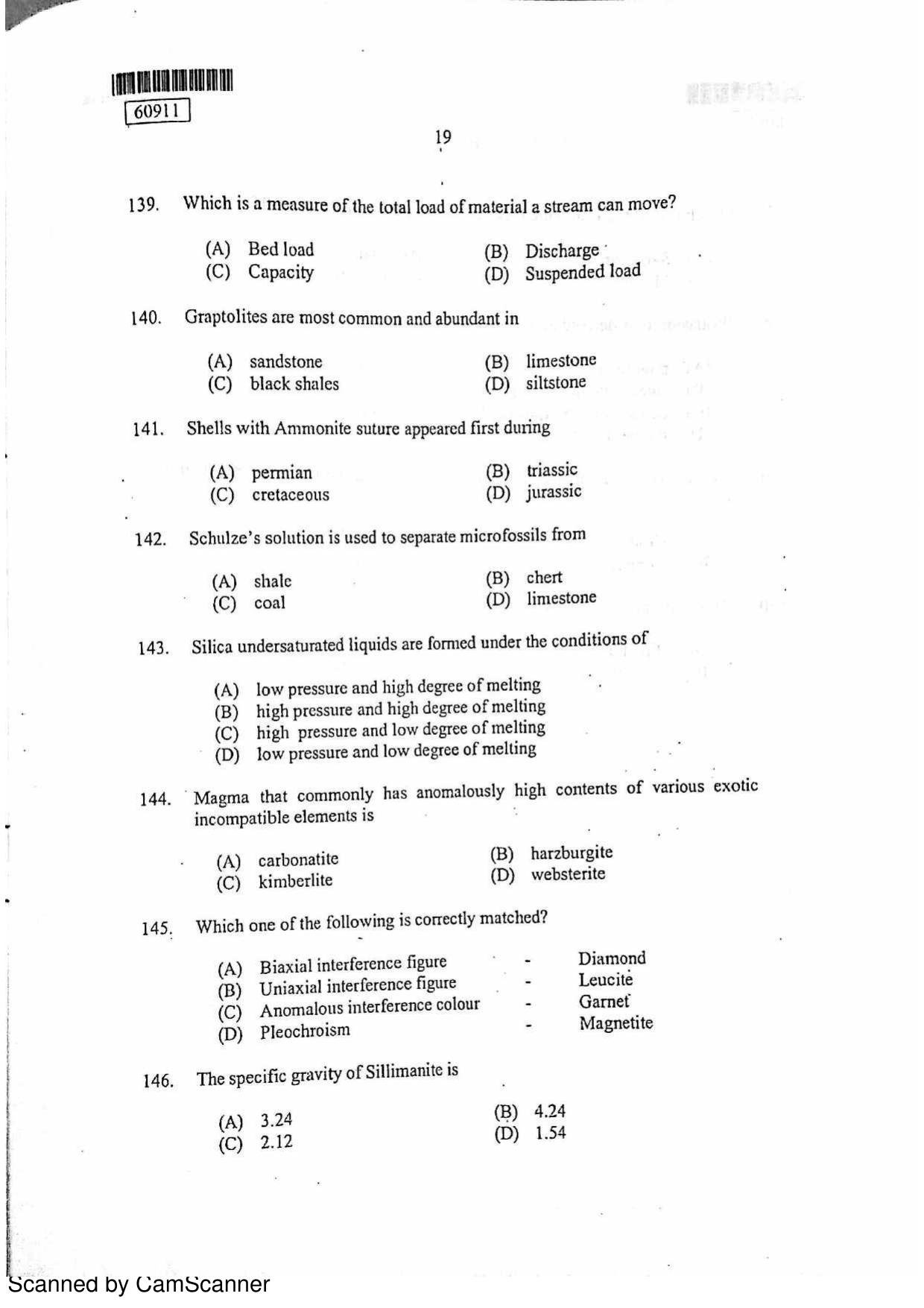 CUSAT CAT 2011 Geology Question Paper - Page 20