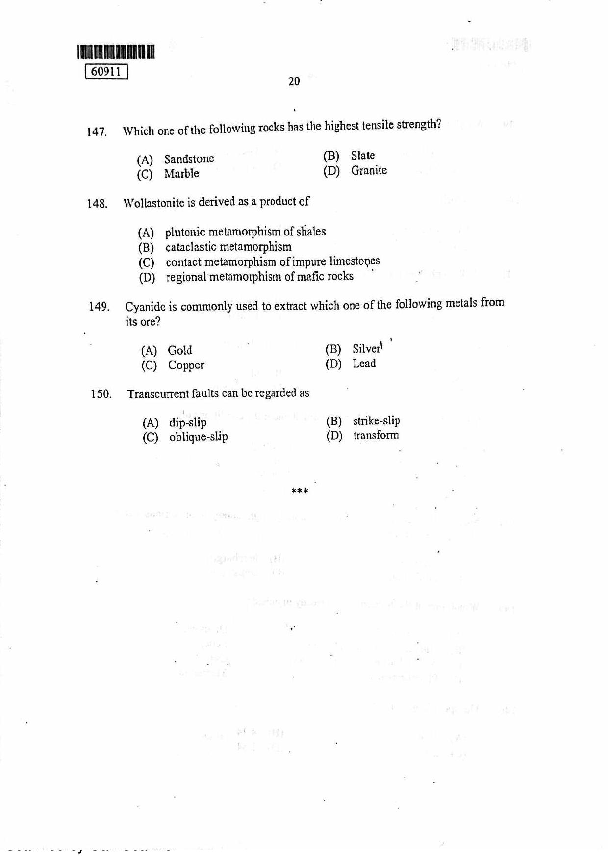 CUSAT CAT 2011 Geology Question Paper - Page 21