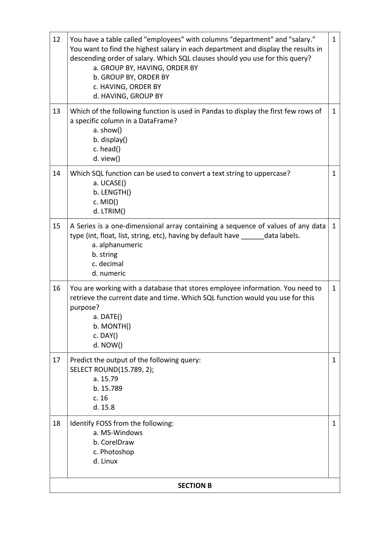CBSE Class 12 Informatics Practices SET 1 Practice Questions 2023-24  - Page 3