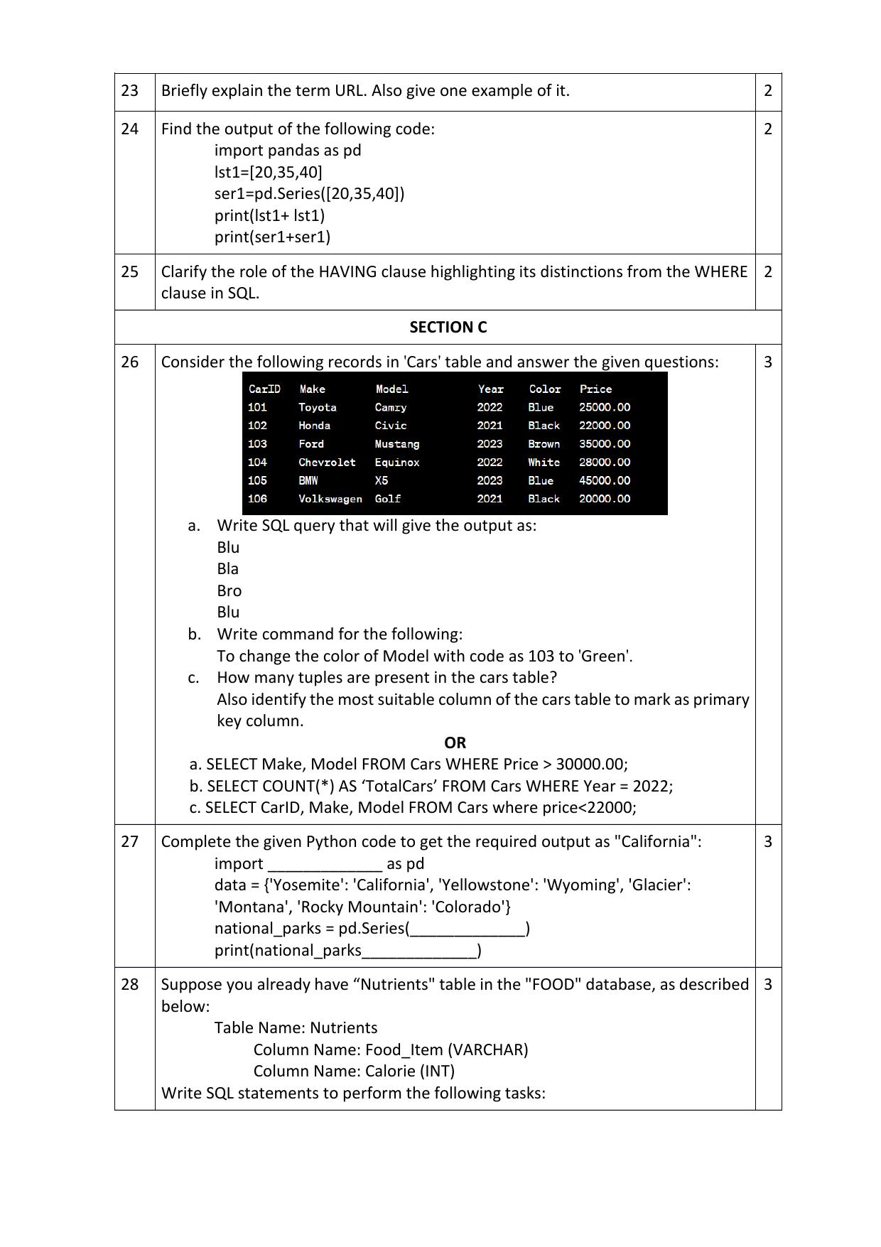 CBSE Class 12 Informatics Practices SET 1 Practice Questions 2023-24  - Page 5
