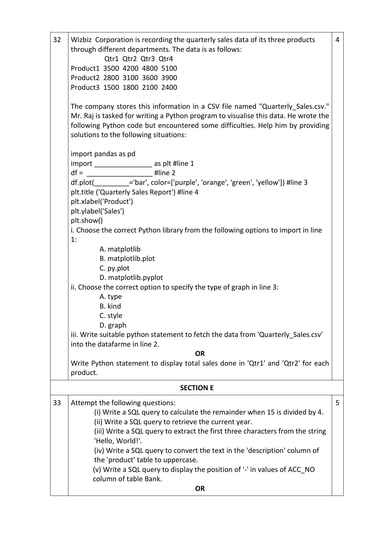 CBSE Class 12 Informatics Practices SET 1 Practice Questions 2023-24  - Page 7
