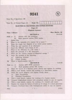 AP Inter 2nd Year Electrical Machines and Power Systems March-2019-Vocational Question Paper
