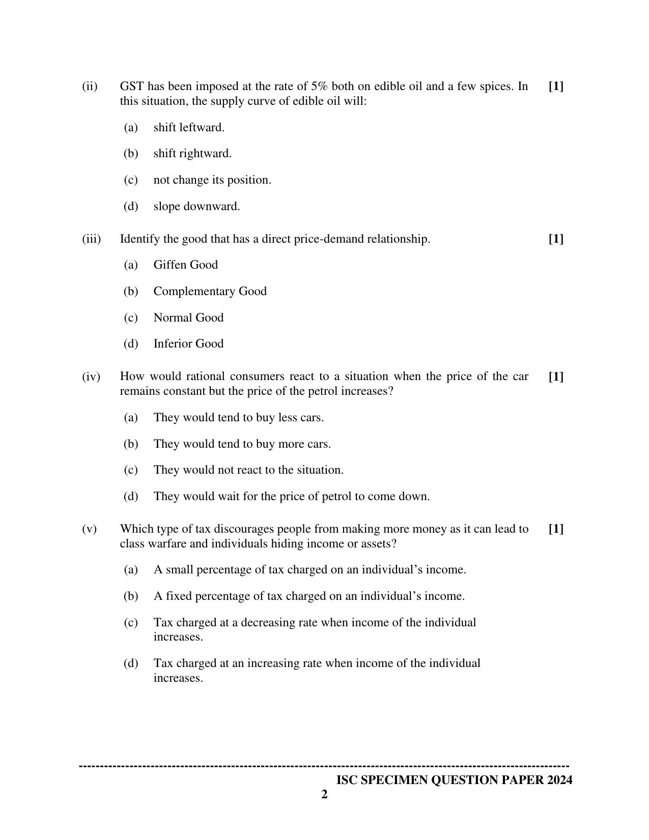 ISC Class 12 2024 Economics Sample Paper - Page 2