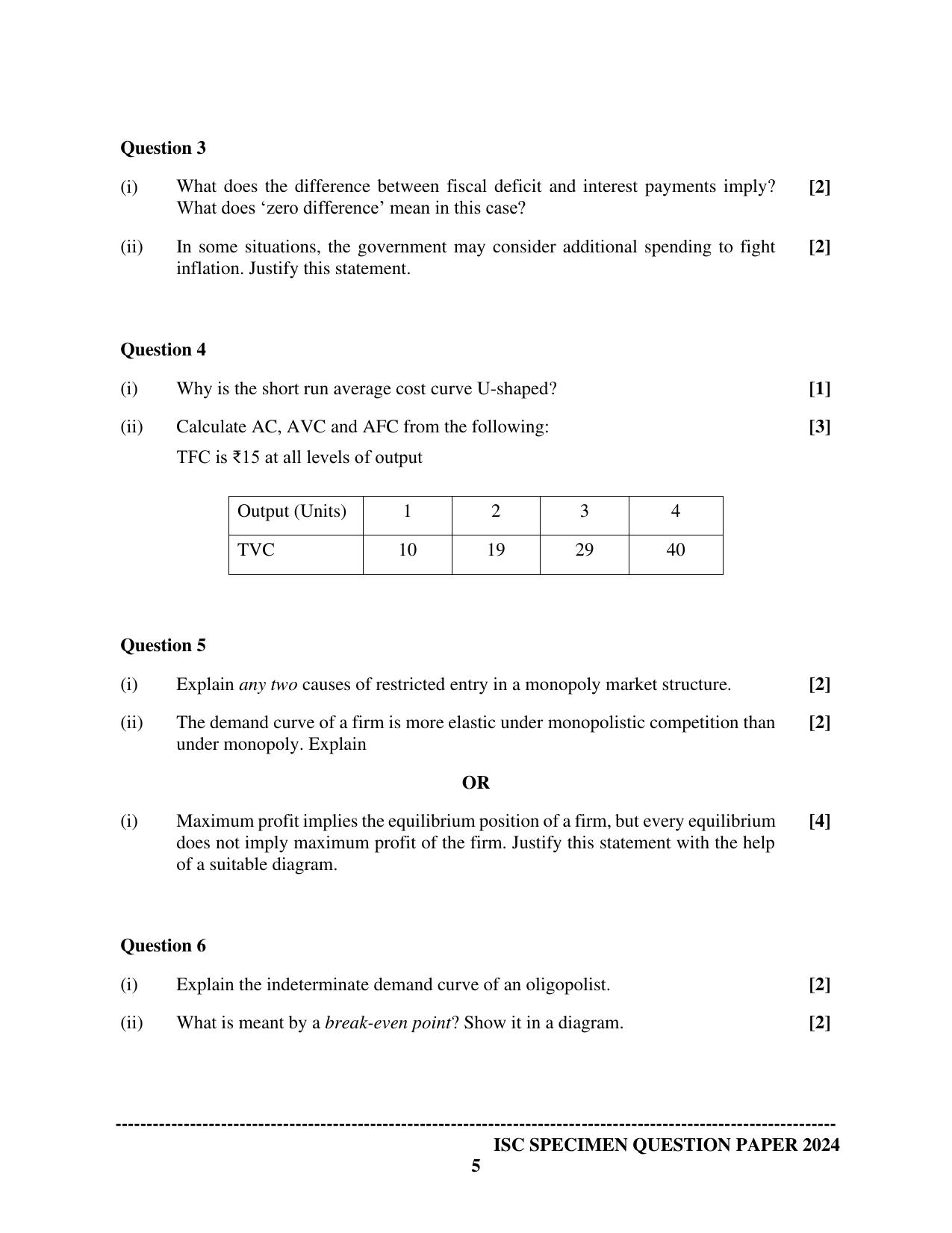 ISC Class 12 2024 Economics Sample Paper - Page 5