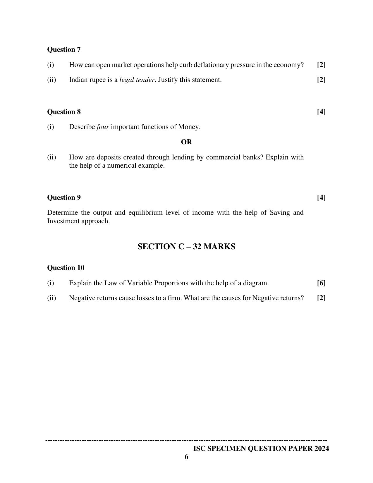 ISC Class 12 2024 Economics Sample Paper - Page 6