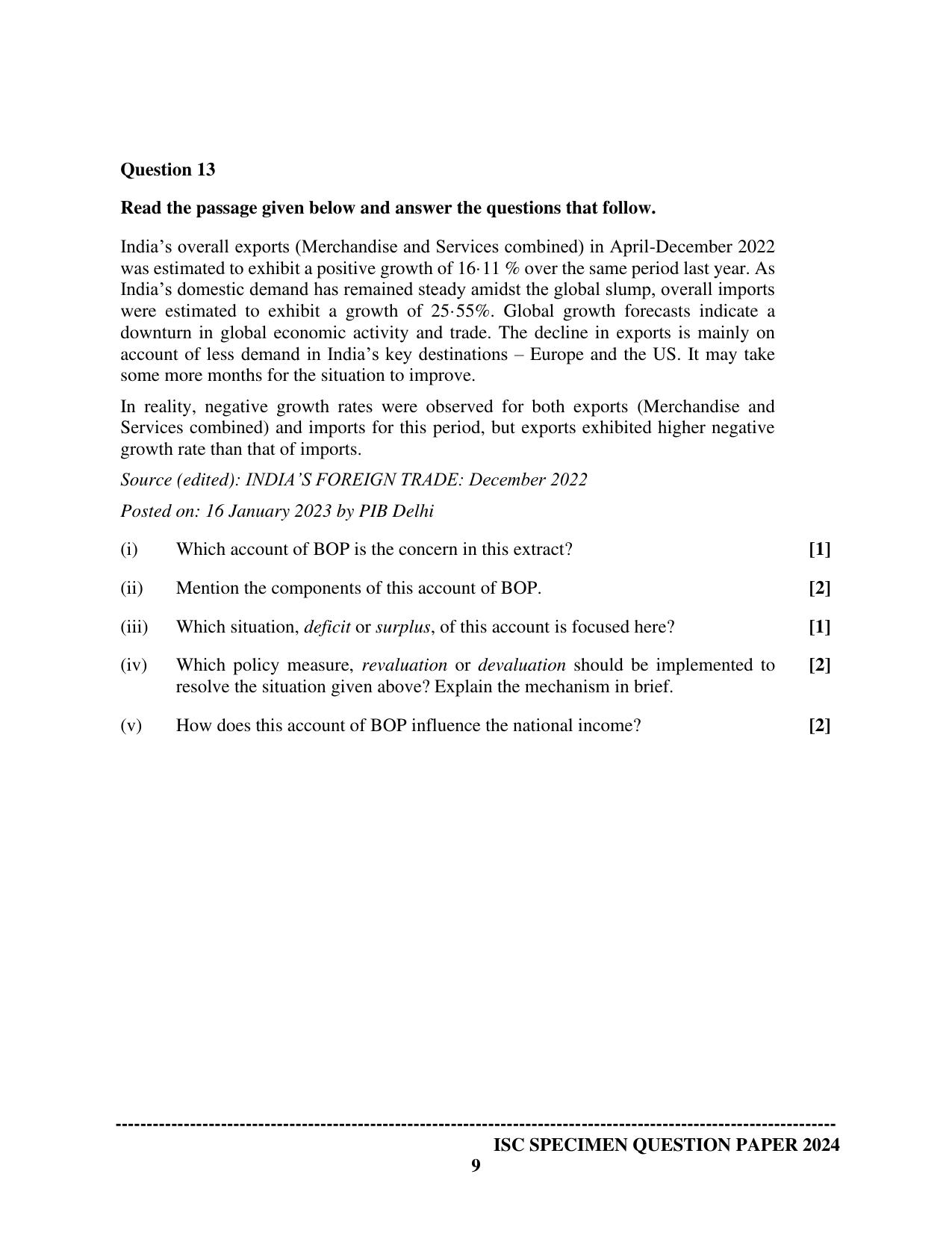ISC Class 12 2024 Economics Sample Paper - Page 9