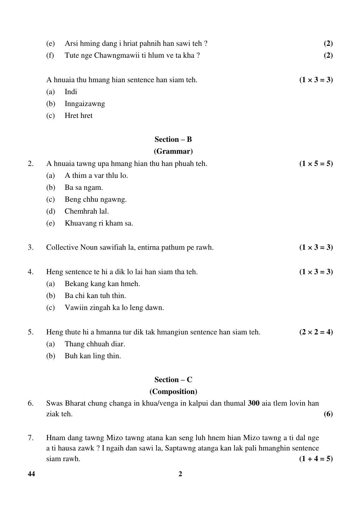 CBSE Class 10 44 (Mizo) 2018 Question Paper - Page 2
