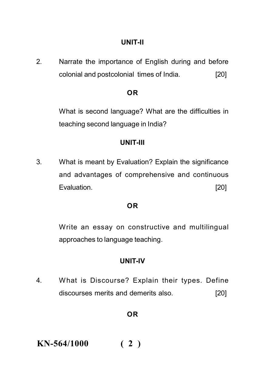 Sarguja University Question Paper - 2022 :   B.A. Bed 04 Year Integrated Course(Third Year) Pedagogy Of Language (English) Paper I - Page 2