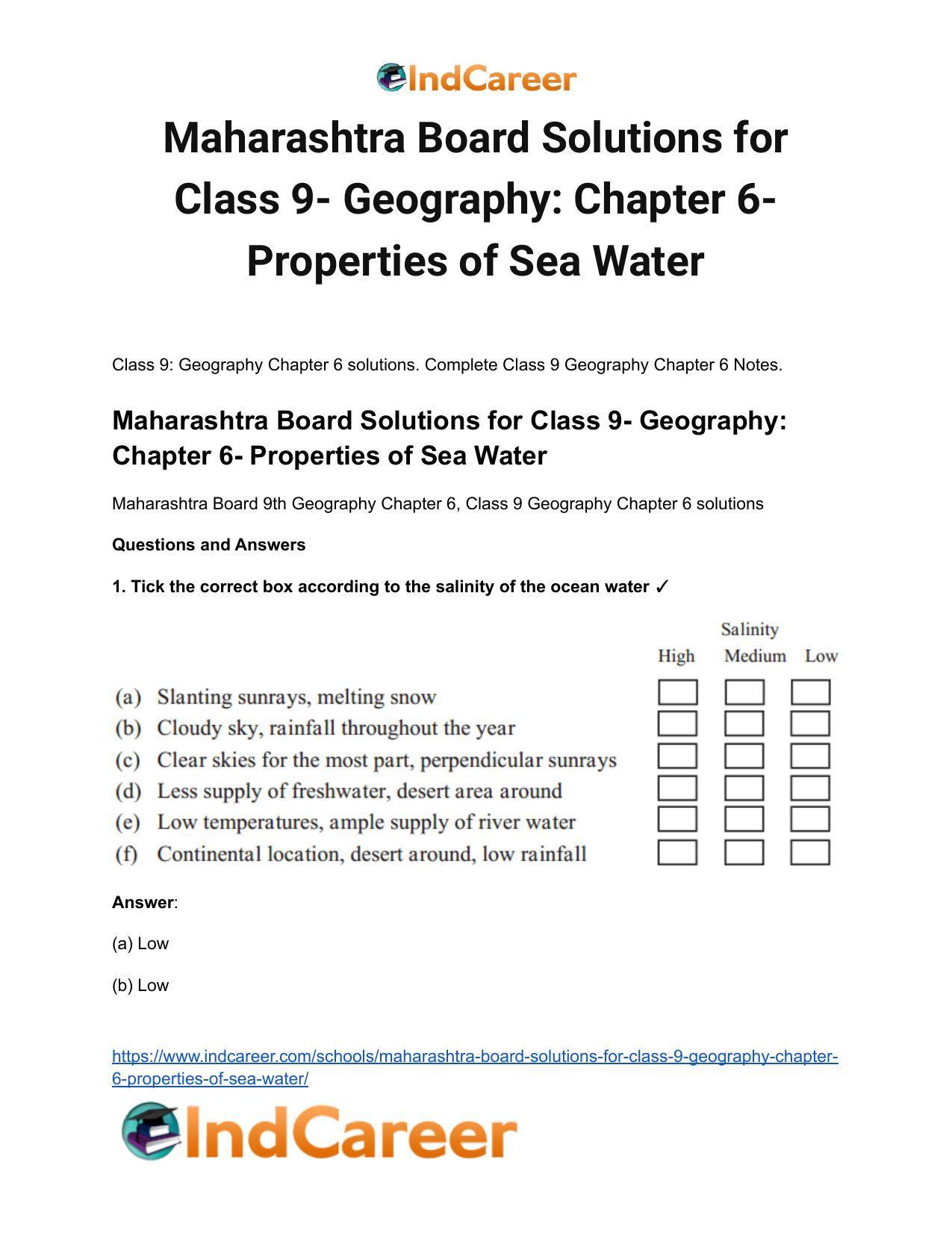 Maharashtra Board Solutions for Class 9- Geography: Chapter 6- Properties of Sea Water - Page 2