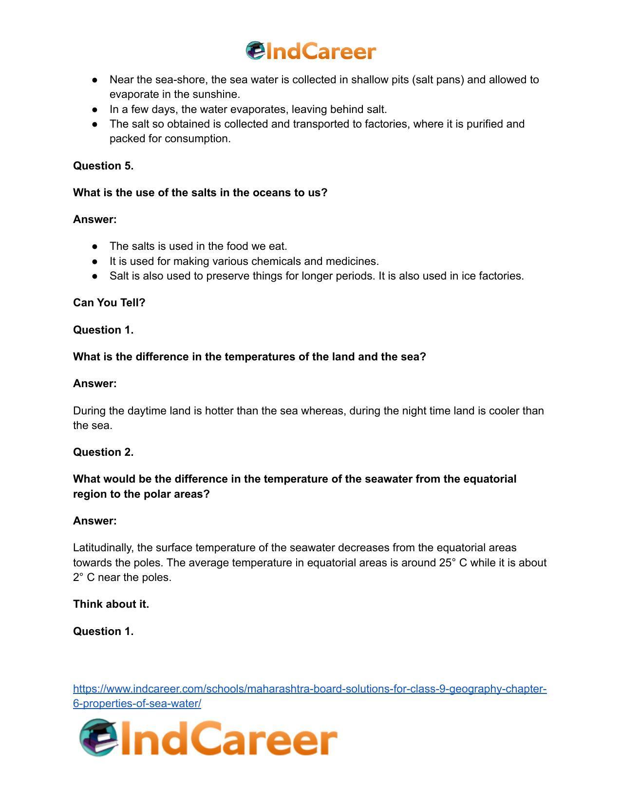 Maharashtra Board Solutions for Class 9- Geography: Chapter 6- Properties of Sea Water - Page 14